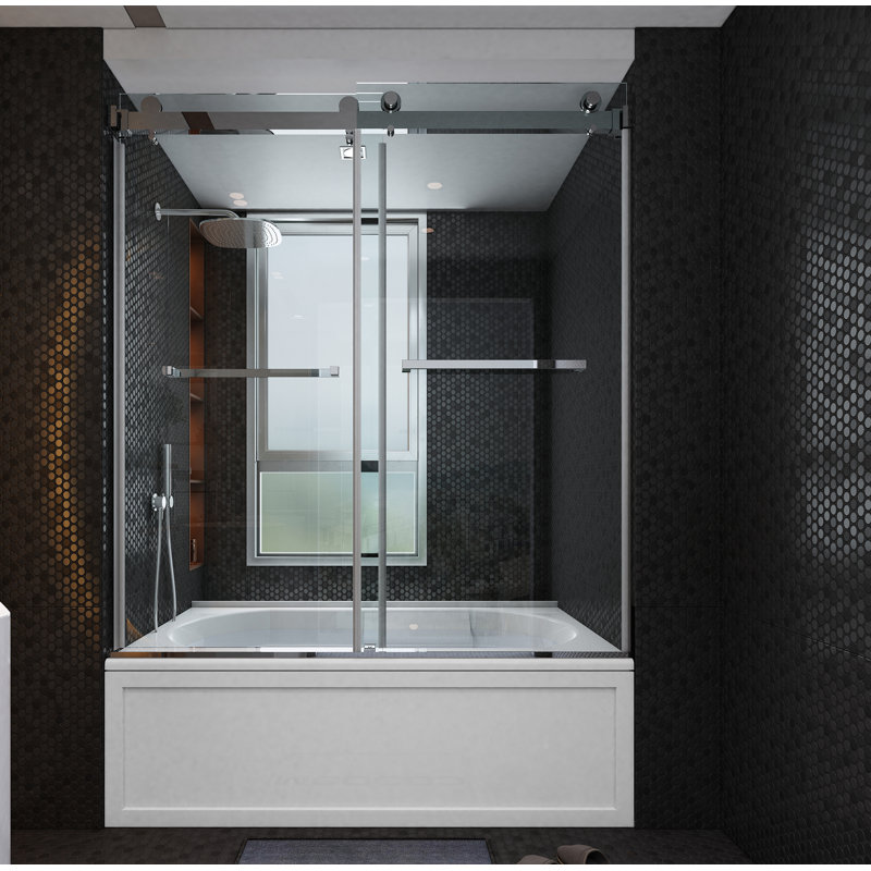 60" W x 66'' H Sliding Frameless Tub Door, Chrome