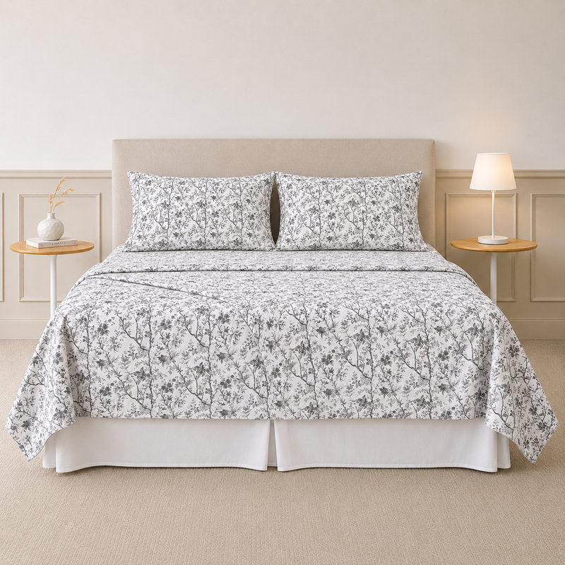 Ensemble de draps en microfibre 4 pièces Modern, Ensemble de draps pour grand lit avec 2 taies d'or, Toile de jardin 27-Grey