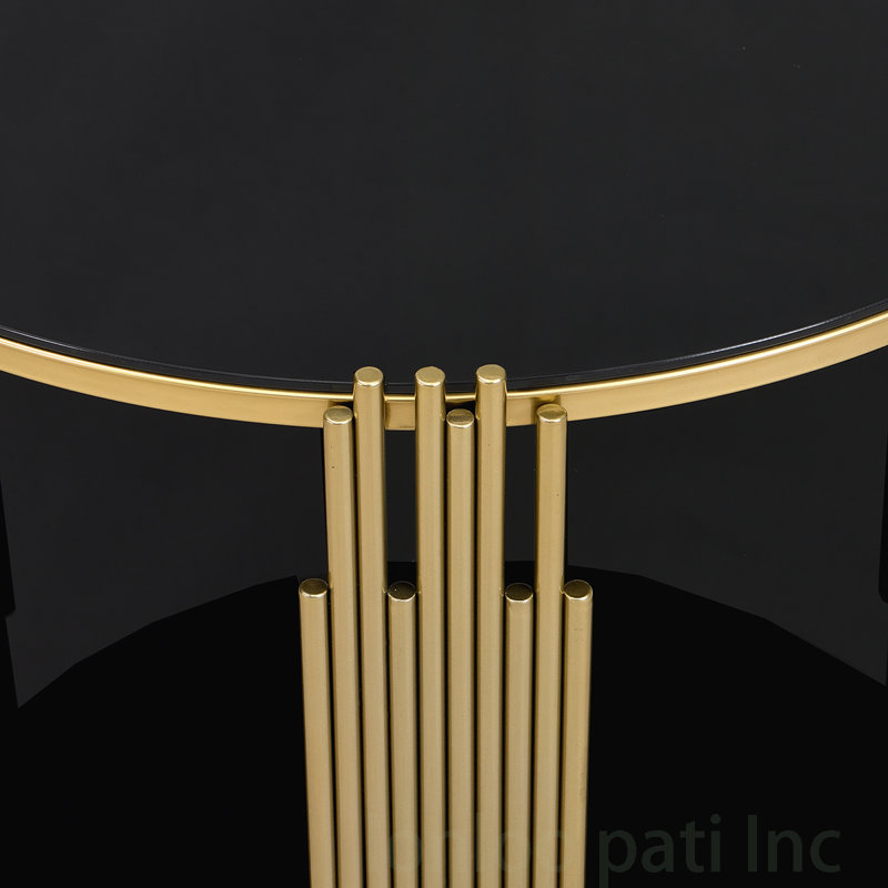 Stylish Modern Coffee Table with Asymmetrical Metal Structure, Circular Drum Base, and Lower Shelf for Enhanced Decor and Functionality.