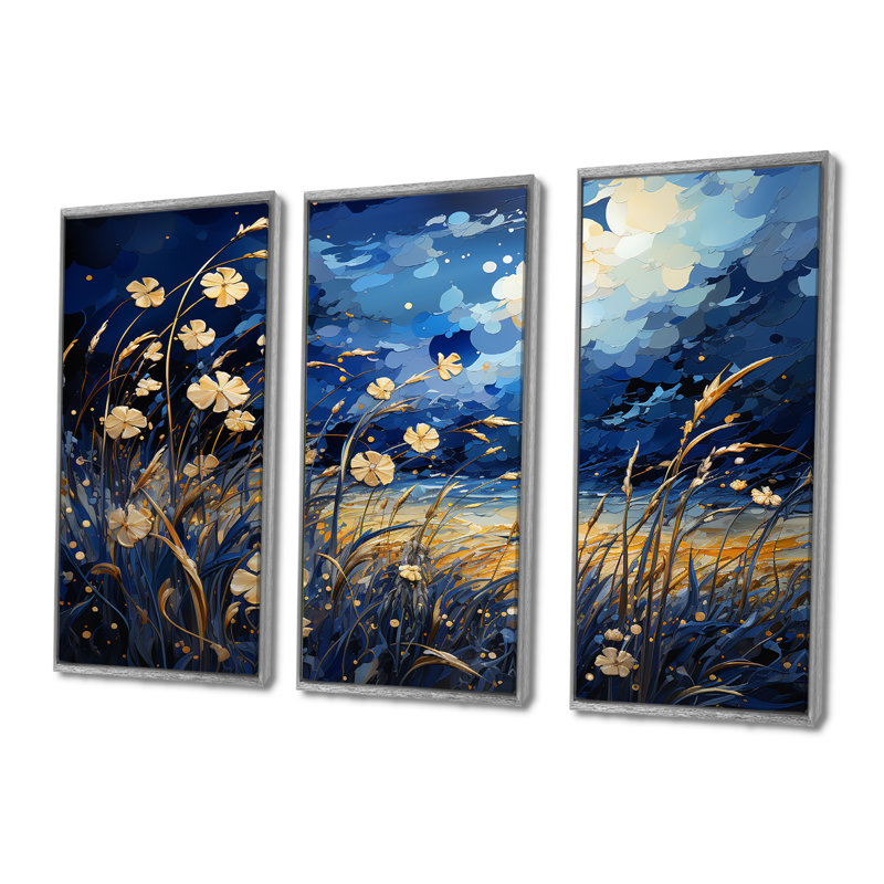 Osblek - ensemble d'art mural sur toile Meadow, H 32 po x l 48 po x P 1 po, Cadre argenté flottant