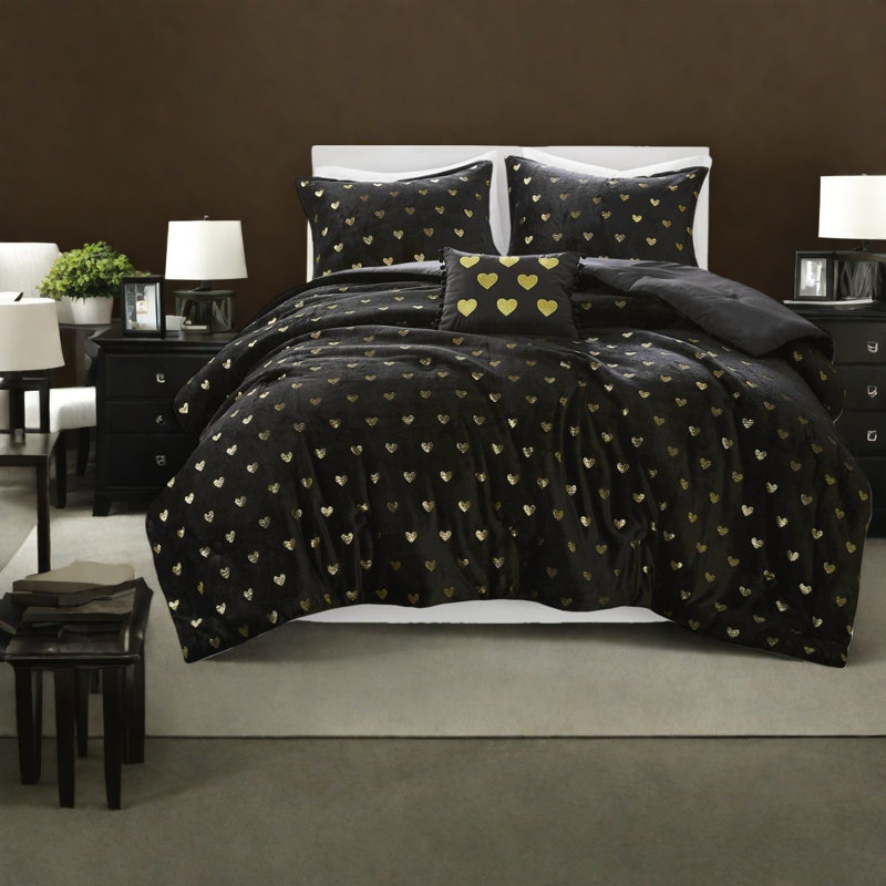 Ensemble de literie hypoallergénique en peluche, édredon simple moderne noir doré, style maison