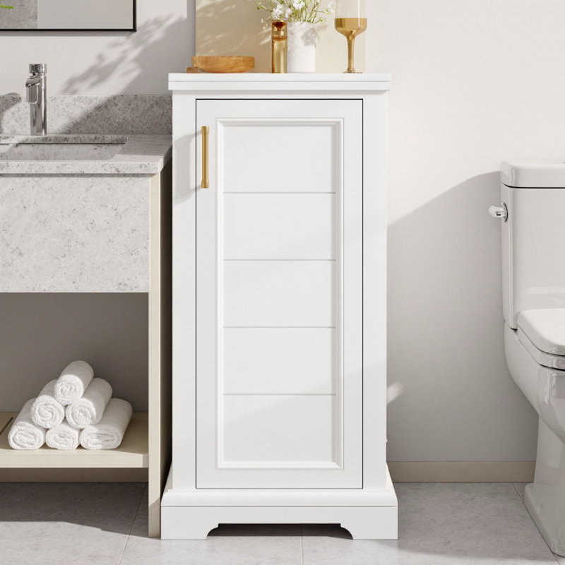 Meuble-lavabo autoportant moderne français avec lavabo en céramique, porte à fermeture douce et tablette de rangement