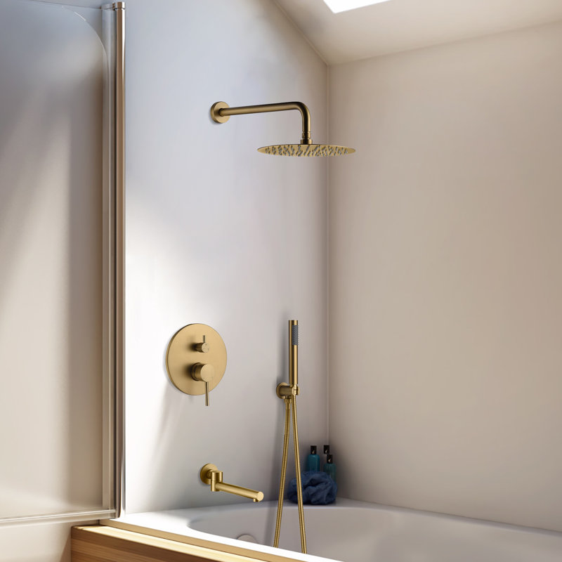 Brushed Gold Dual Rain Shower System with Handheld Spray