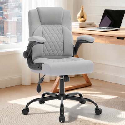 Ergonomic Executive Leather Office Chair with Manual Gas Lumbar Support, Thick Cushion & Flip-up Arms