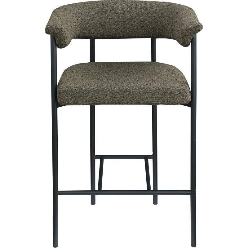 Malin Upholstered Counter Stool with Metal Frame, Olive Boucle Fabric