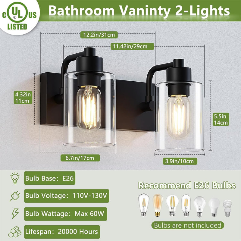 Dimmable Vanity Light, 2, Matte Black