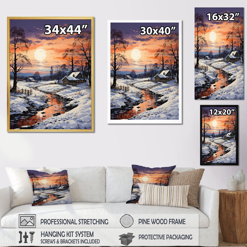 Winter Sunset Snowfall III, reproduction d'art sur toile, H 32 po x l 24 po x P 1 po, Toile tendue