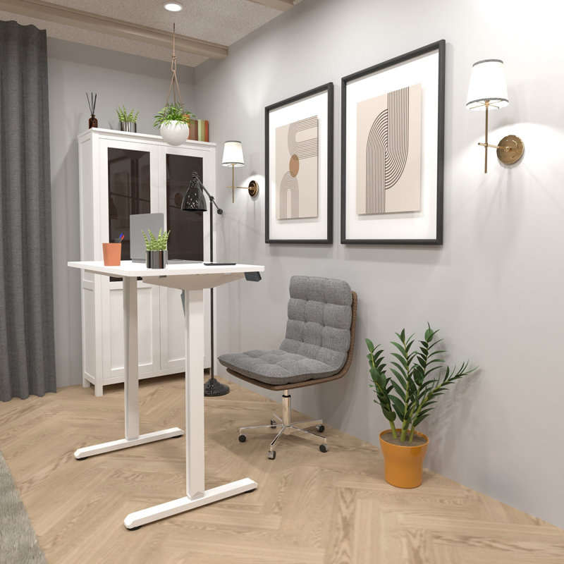 Bureau électrique debout avec plateau de table, H 46,5 po x l 47,2 po x P 23,6 po, Blanc, Blanc