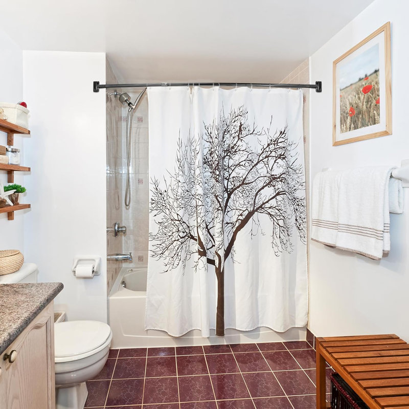 Tringle de douche courbée réglable, tringle à rideau de douche en acier inoxydable antirouille extra large avec support à 180 degrés pour la salle de bain, plus d'espace de douche, installation facile