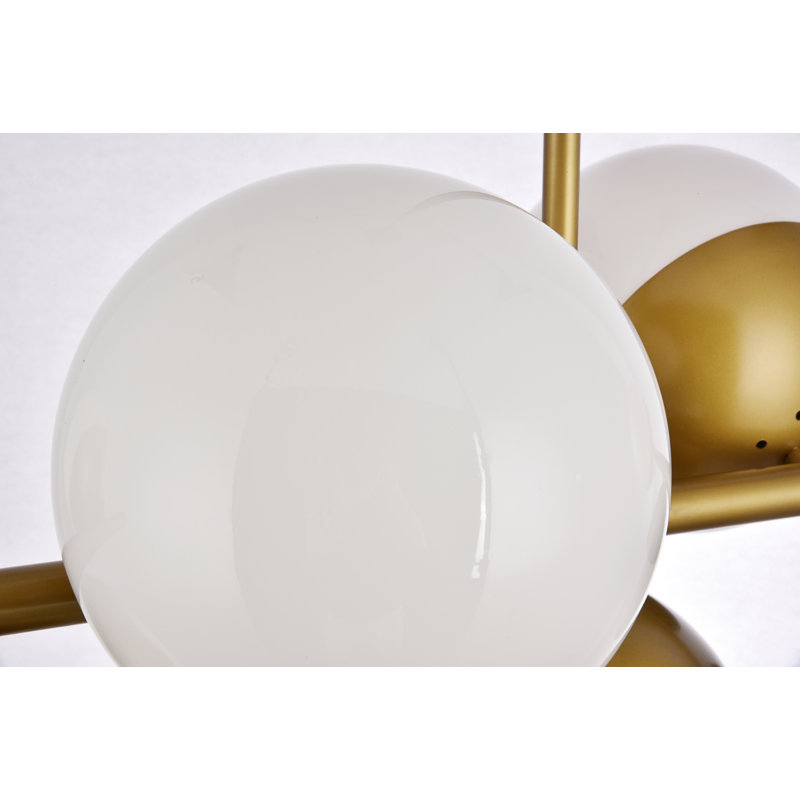 Azareyah 7-Light Dimmable Mid-Century Modern Chandelier, Brass, Frosted White