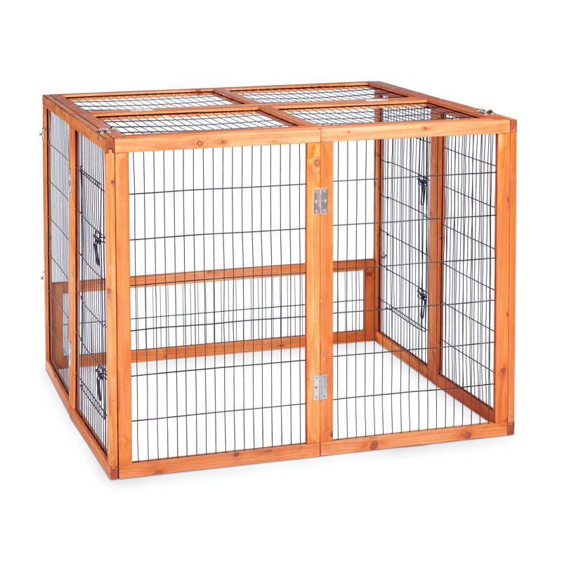 Large Natural Wood Rabbit Playpen with Secure Latches
