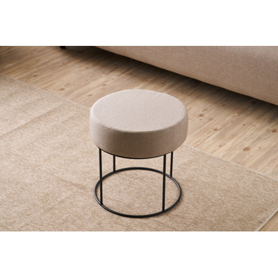 Stylish Pouffe with Metal Frame, Beige Fabric (50% Cotton / 50% Polyester), 15.8 in Diameter x 15.8 in Height | Durable 32 DNS Foam for Comfort | Easy Clean Material | Perfect for Living Room or Bedroom Décor