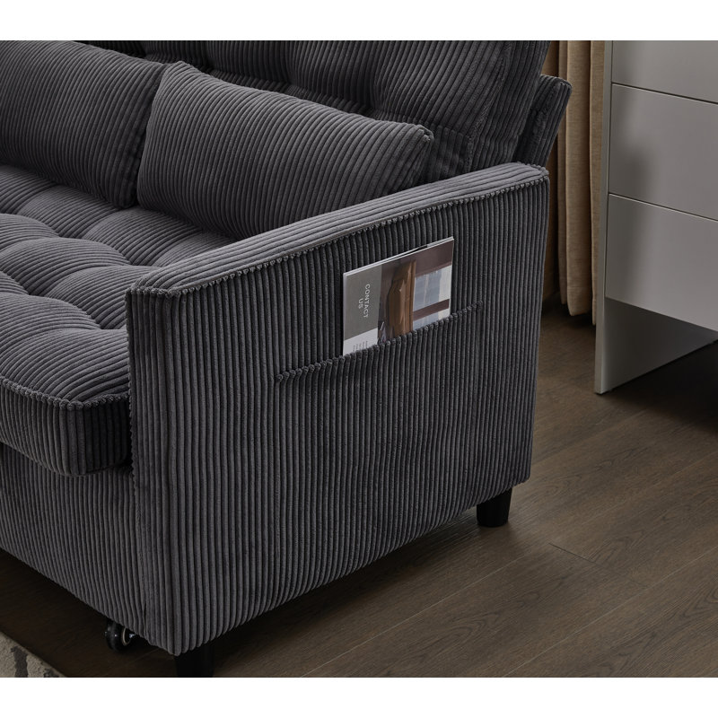 Canapé-lit moderne capitonné avec causeuse pliable pour petits espaces, Gris foncé