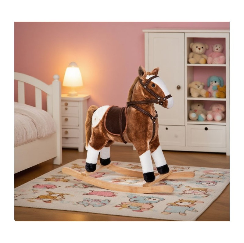 Cheval à bascule brun en peluche avec sons électroniques pour tout-petits