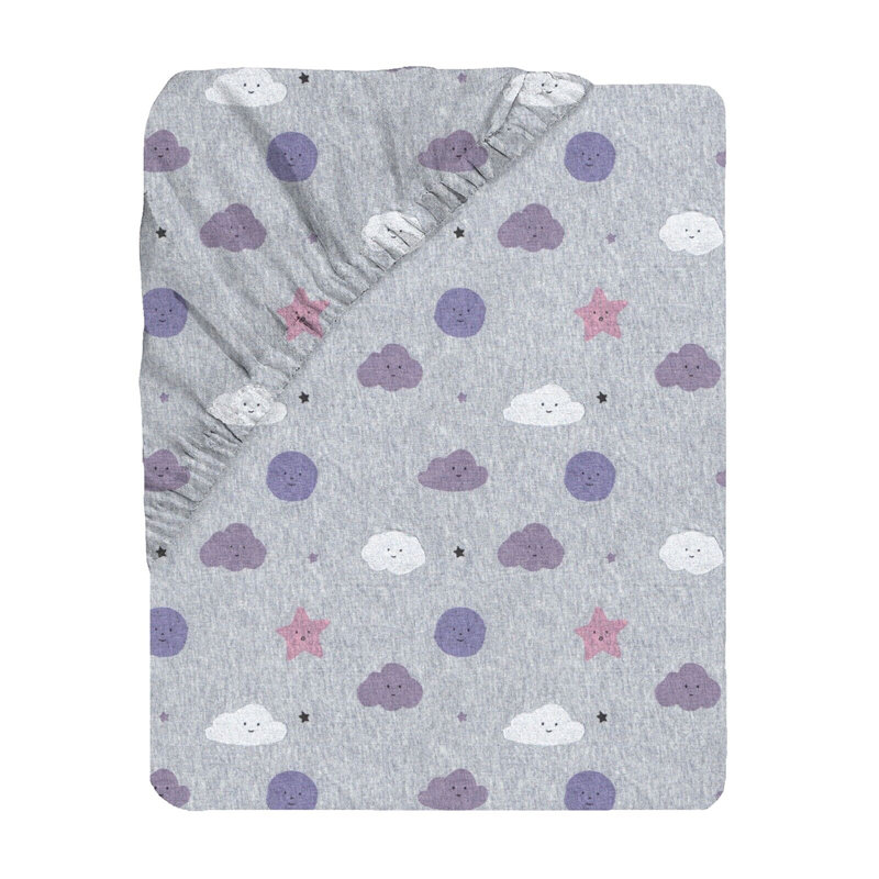 NightComfort 100% Jersey Cotton Knitted Clouds Cot Bed Fitted Sheet Mattress Cover, 120 x 60 cm