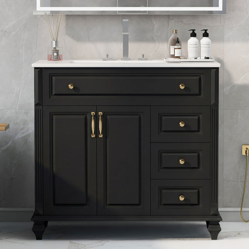 Single Bathroom Vanity with Top, Black