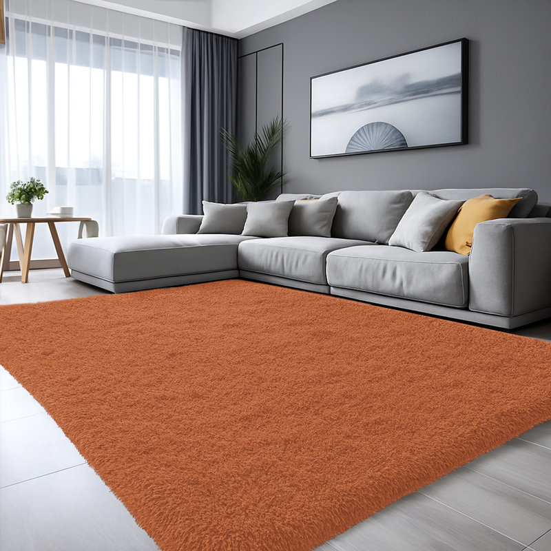 Solid Colour Shag Area Rug, Rust, Rectangle 160 x 230 cm