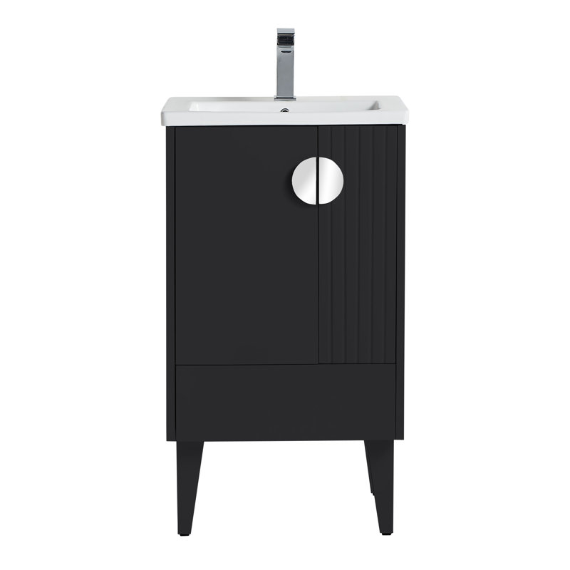 Ensemble de meuble-lavabo simple 20 po Saimah, Chrome poli, Noir