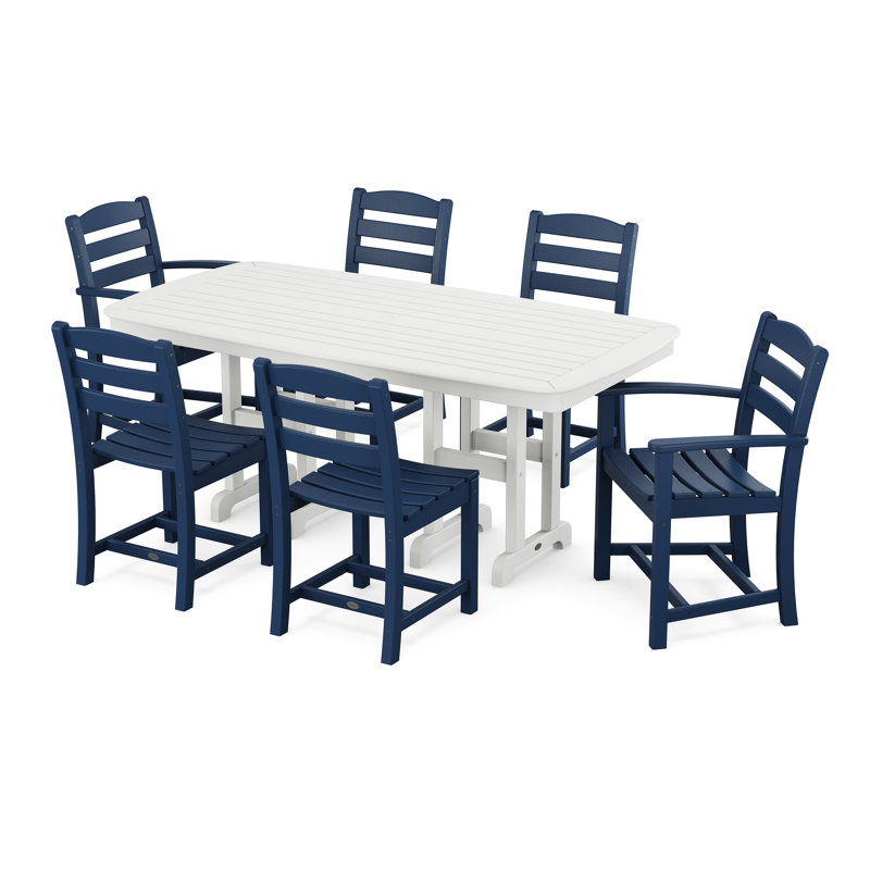POLYWOOD La Casa Café 7-Piece Dining Set, Navy/White