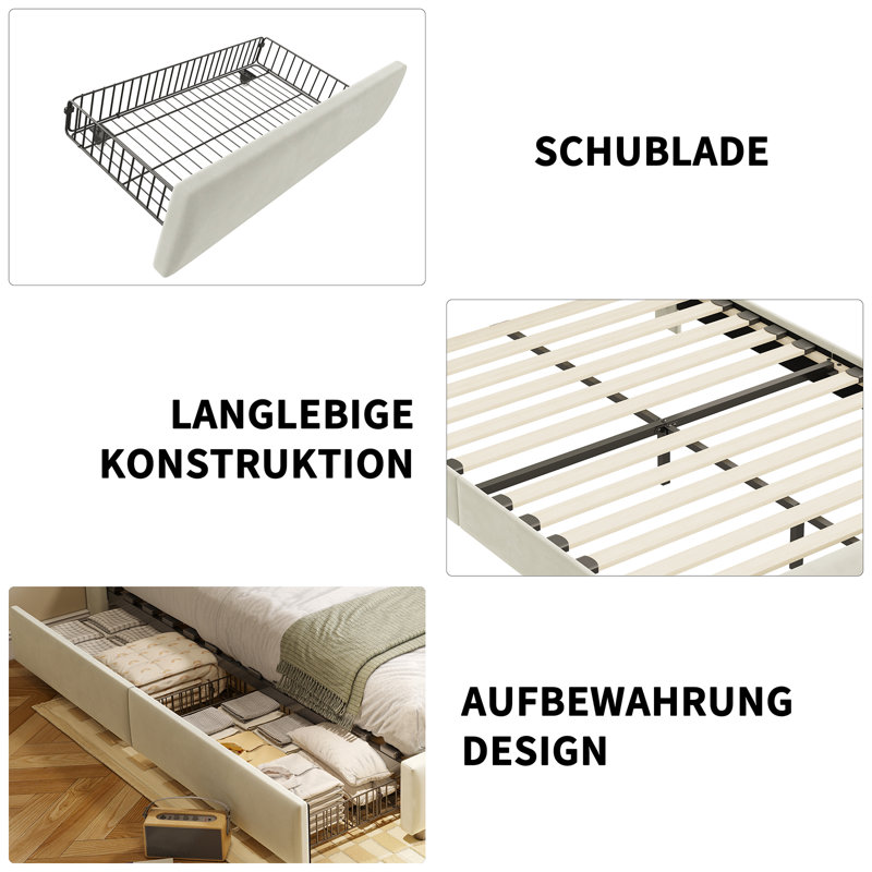 Upholstered Ottoman Bed, EuropeanKingsize (160 x 200 cm)