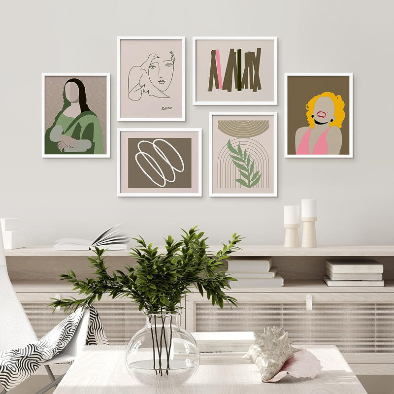 Actress & Mona Lisa, reproduction d'art encadrée sur papier, 6 pièces, H 14 po x l 11 po x P 1 po, Cadre blanc