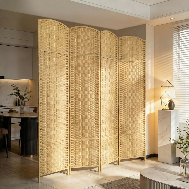 Cloison pliante en bois massif Sharod, Beige, H 70,9 po x l 70,9 po
