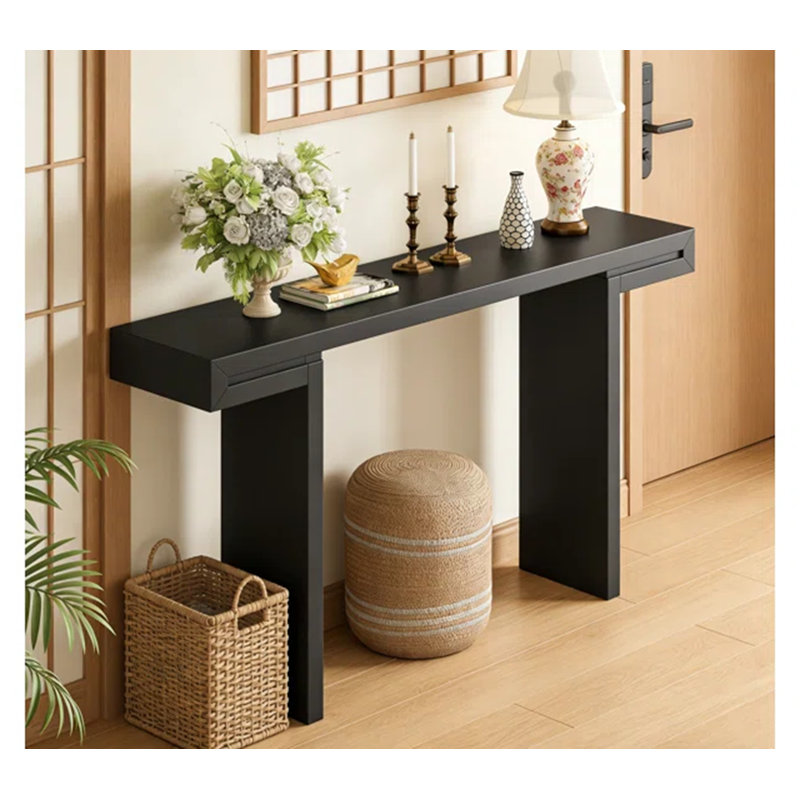 60-Inch Petya with Geometric Clean Lines, Adjustable Feet, and Spacious Top for Modern Entryways and Living Rooms., Black