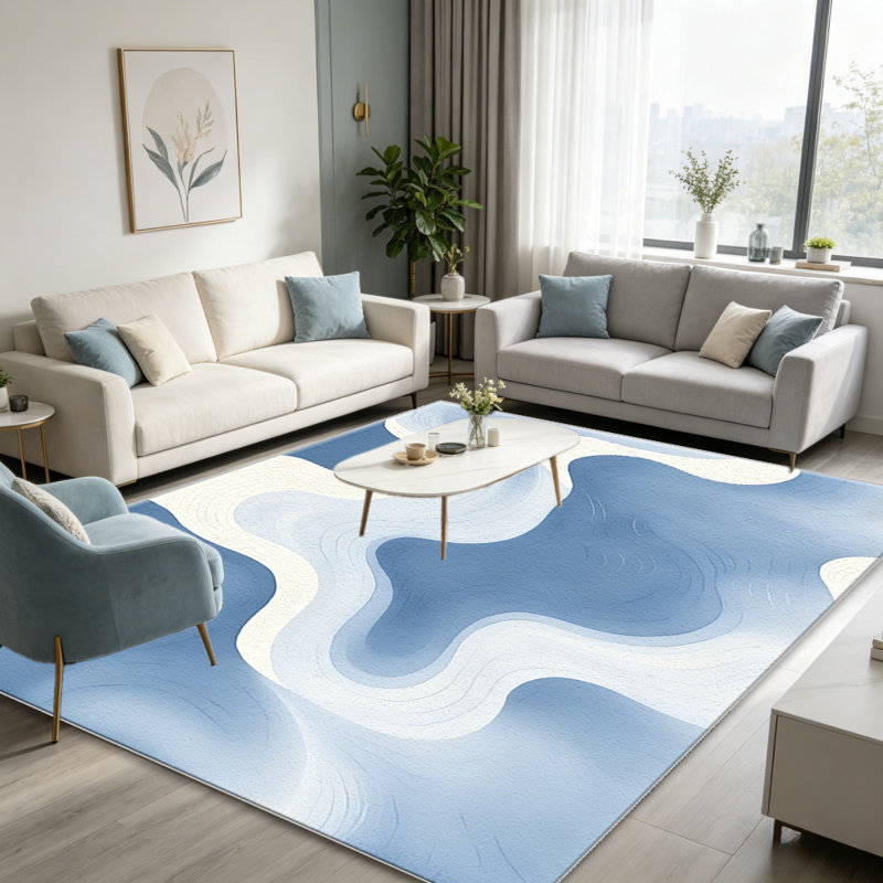 Soft Blue Contour Wave   area rugs for Living Room, Soft and Comfortable, Suitable for all seasons, easy to maintain, machine washable Indoor floor mat, Under Table Farmhouse suitable for Bedroom, Dining Room, Study,  Balcony, Home Decor Patio