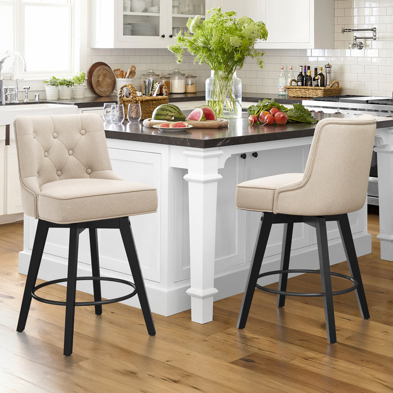 Bianny Swivel Upholstered Counter Stool, Linen/Linen Blend 