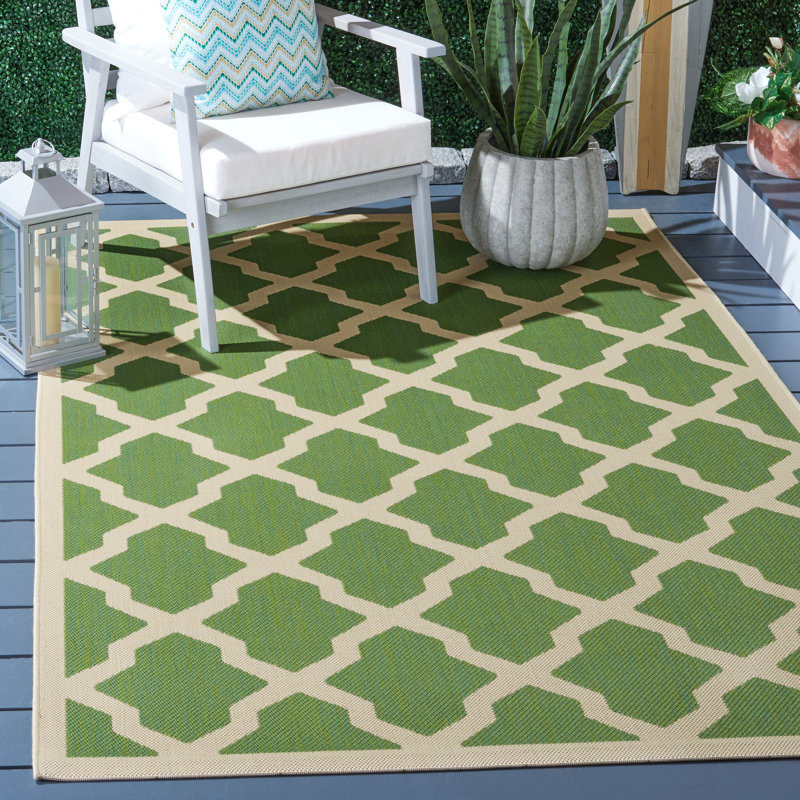 Bordeaux Geometric Green/Blue Indoor/Outdoor Area Rug, Rectangle 6'7" x 9'6"