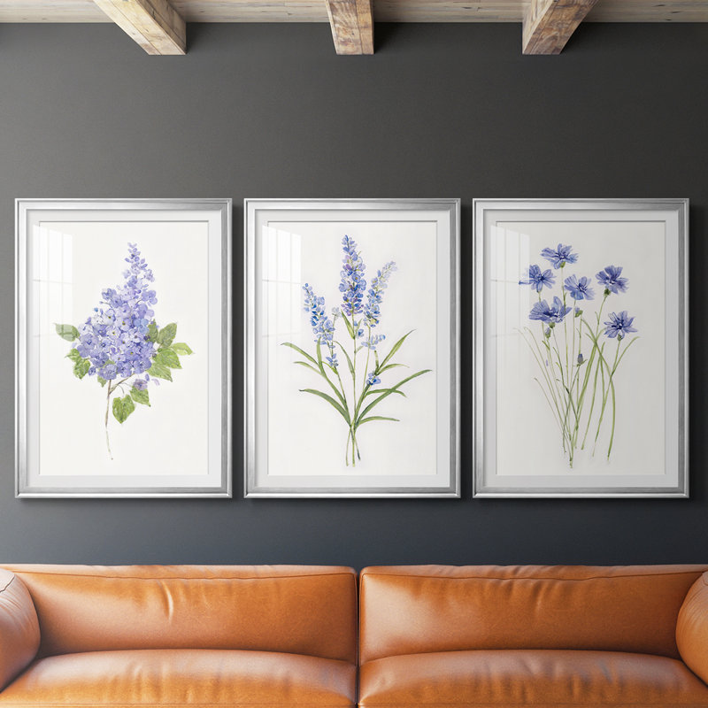 Lilas botanique délicat - impression encadrée sur mesure de qualité supérieure - 3 pièces, Argent argent, H 27 po x l 39 po
