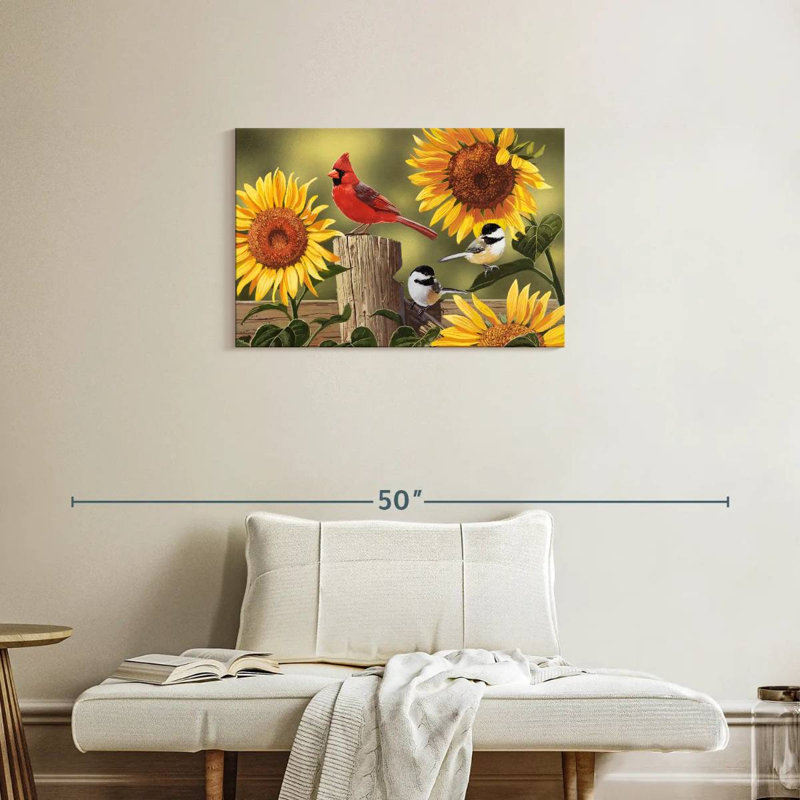 Tournesols Brampt et oiseaux chanteurs, H 20 po x l 30 po