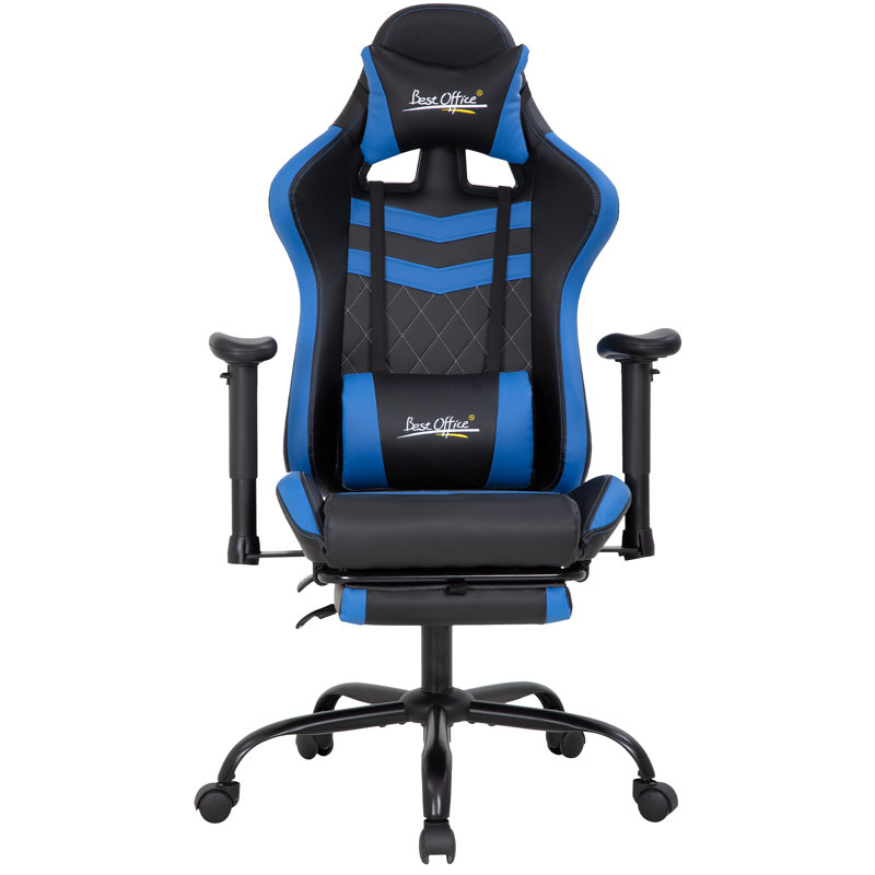 Fauteuil de jeu PC et de course, Bleu et noir