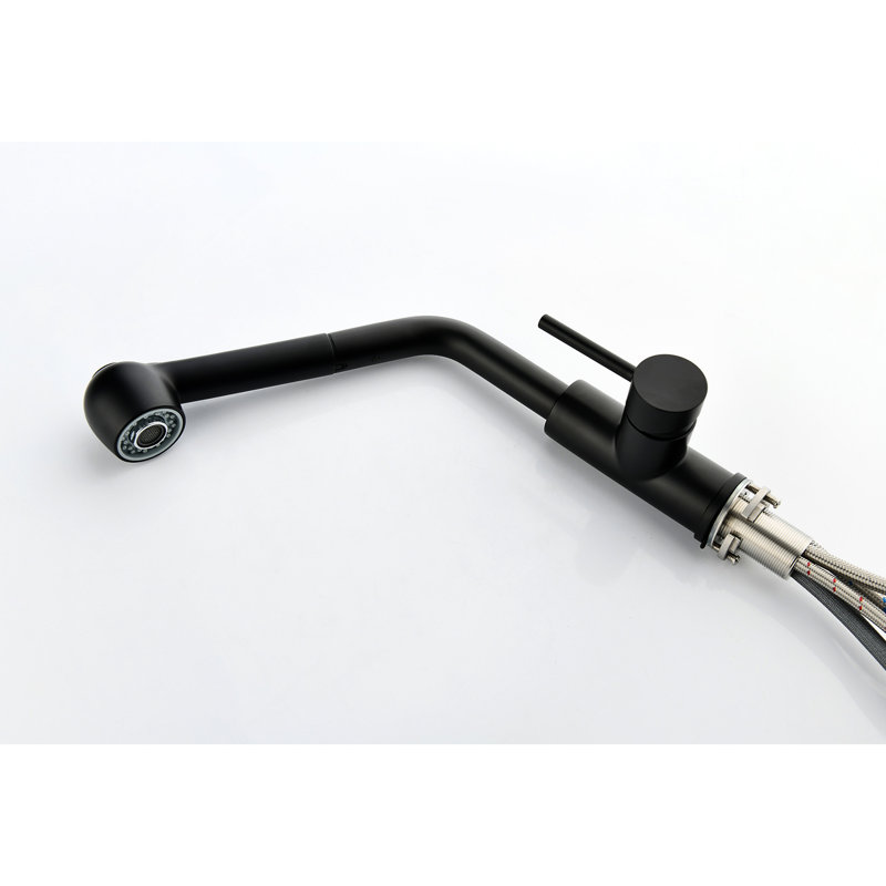 Robinet d'évier de cuisine contemporain noir mat avec douchette rétractable, acier inoxydable, rotation sur 360 °, poignée simple pour contrôler la température et le débit de l'eau, réglages de sortie double - flux pour
