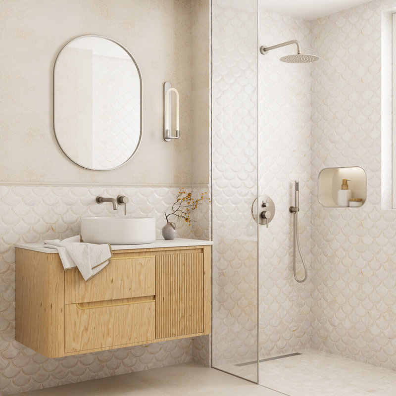 Crozet Pressure Balance Shower System with 10-Inch Round Rain Shower Head and Hand Shower (Valve Included), Brushed Nickel