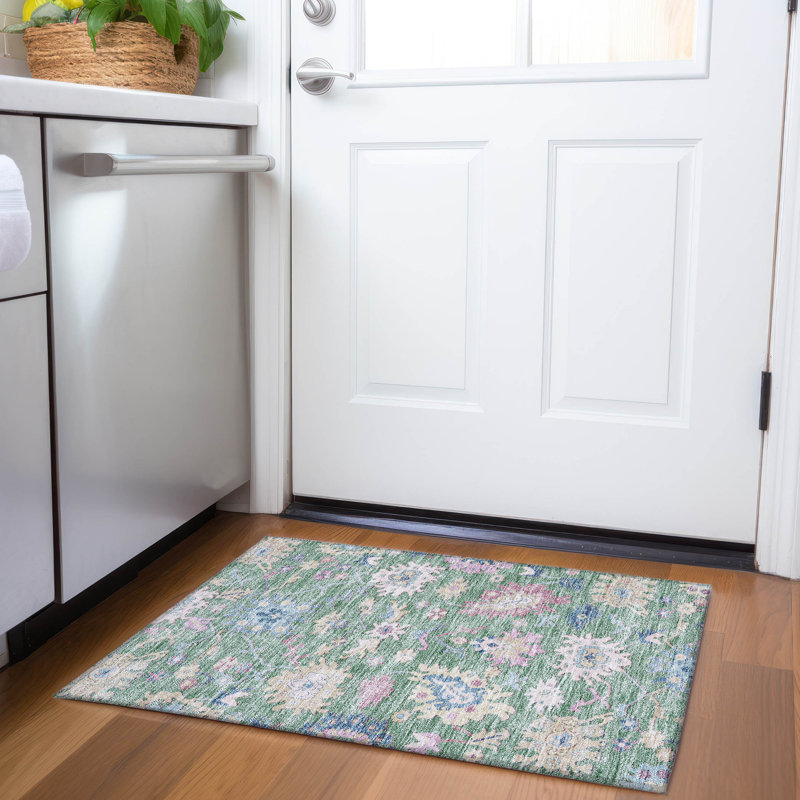 Sage Flat Woven Machine Washable Rectangular Area Rug