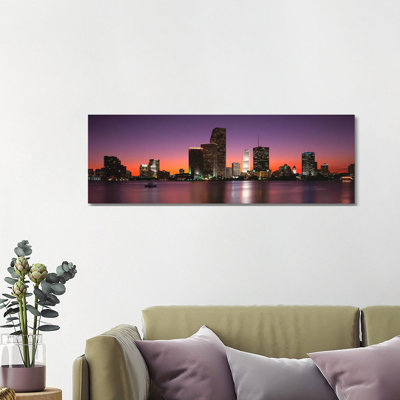 Evening Biscayne Bay Miami FL - Wrapped Canvas Panoramic Print