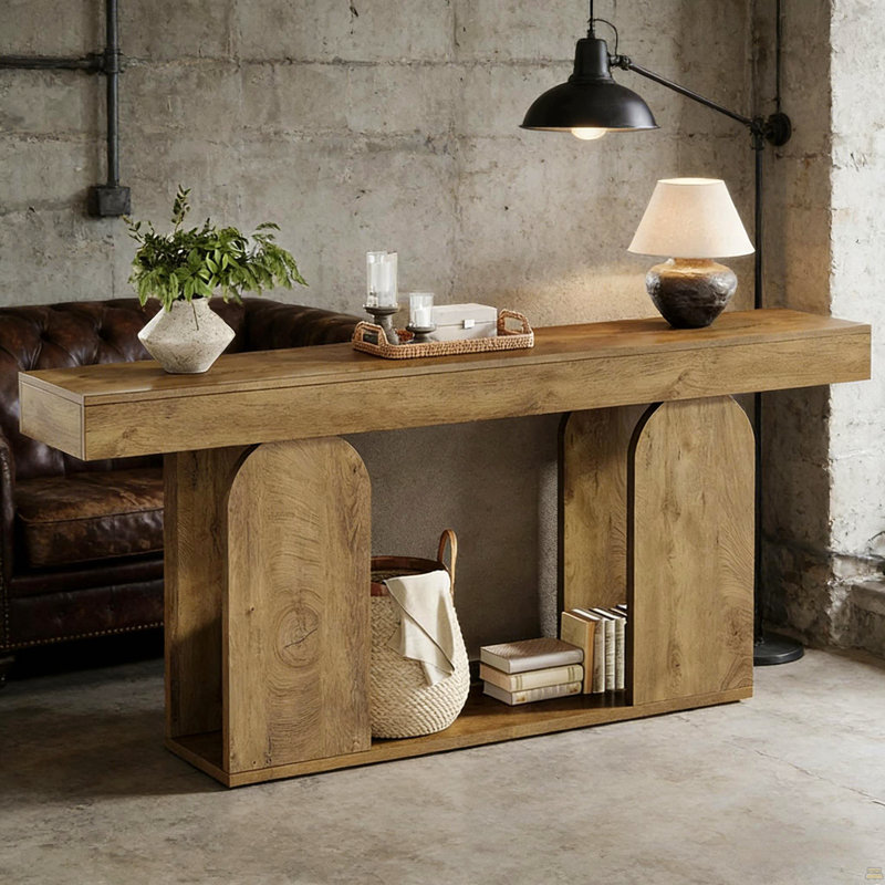 Table basse durable, table de couloir autoportante, Marron clair