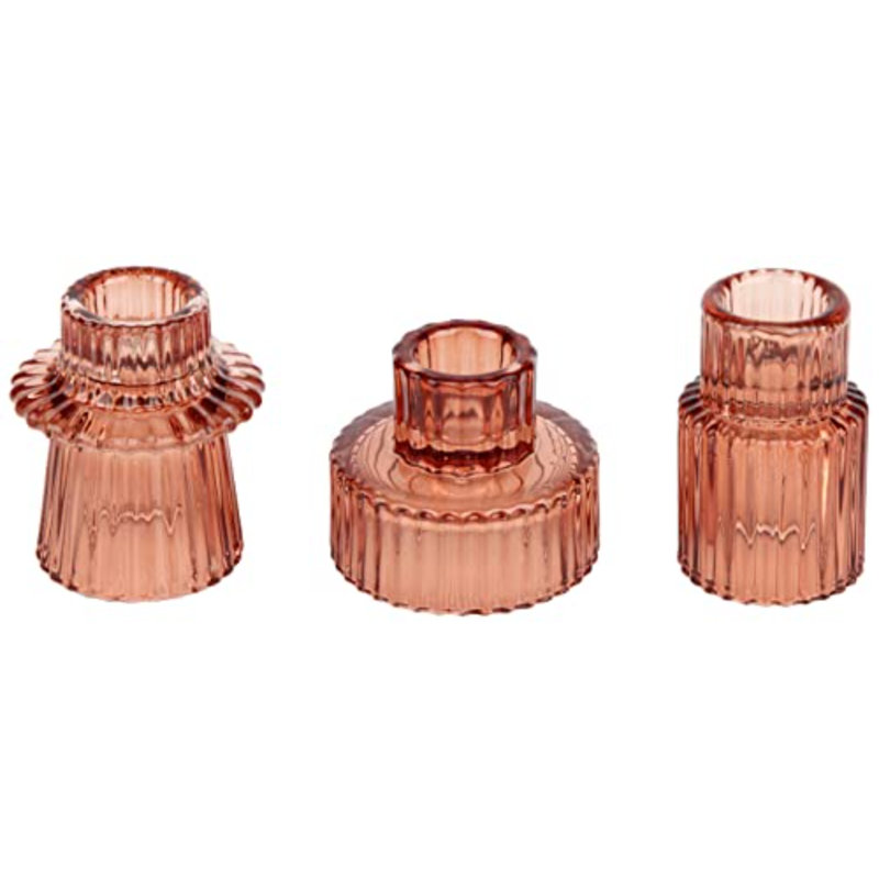 Bougeoirs en verre bougeoirs bougeoirs en verre pour centres de table, décor de mariage et souper (3 pièces, brun rougeâtre)