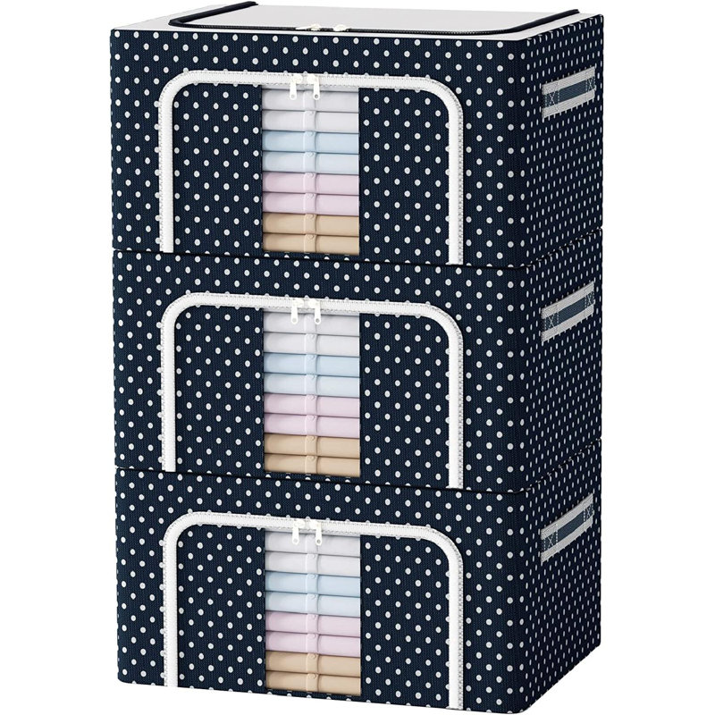Ensemble de boîtes de rangement en tissu, Pois bleu marine, H 13 po x l 19,7 po x P 15,8 po