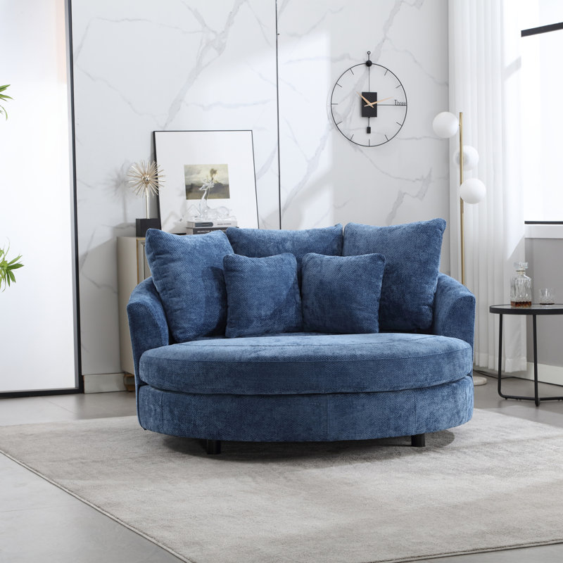 Fauteuil demi-tonneau surdimensionné avec housse, Chenille bleu