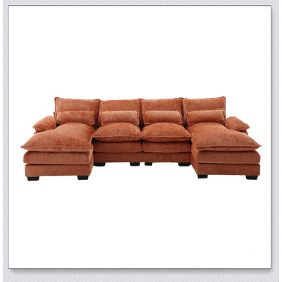 Large Chenille Fabric U-Shape Sectional Sofa by Latitude Run