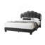 1Pc Bed Charcoal Wool Fabric Floral Design Headboard W LED Fully Upholstered Platform Bedframe-695087282