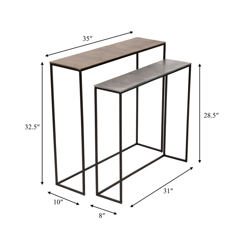 2 Piece Set 29"H/33"H Gold Aluminum Nested Side Tables with Multi-Colored Tops, Modern Accent Tables with Iron Frame for Living Room or Entryway