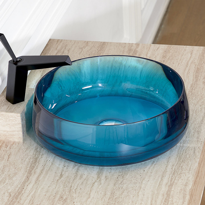 Resin 17.7'' Bathroom Vessel Sink With Pop-Up Drain, Blue