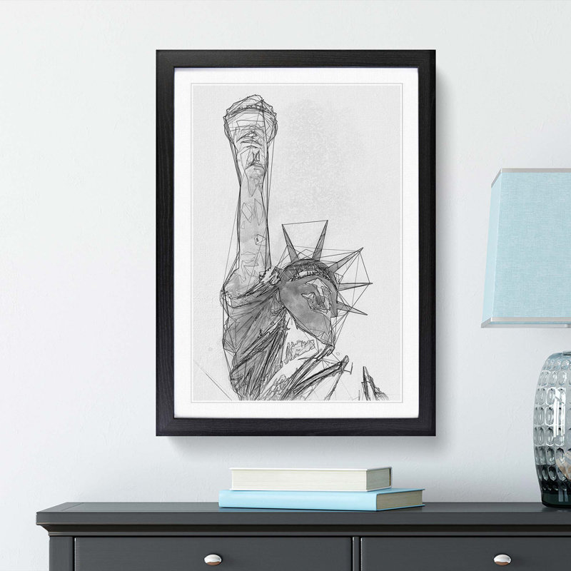 Statue of Liberty in New York City Abstract Art - Picture Frame Graphic Art Print, 87cm H x 62cm W x 2cm D, Black Framed