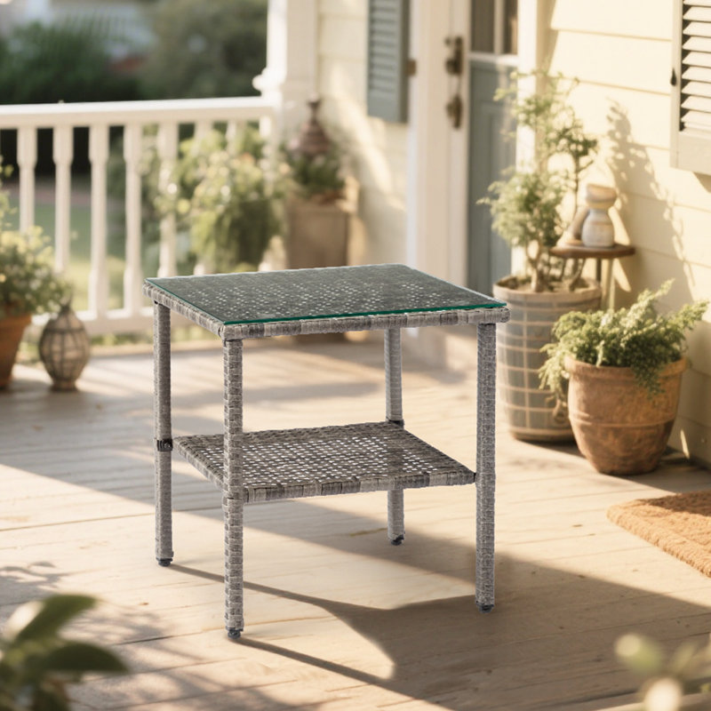 Table d'appoint carrée en verre à deux couches