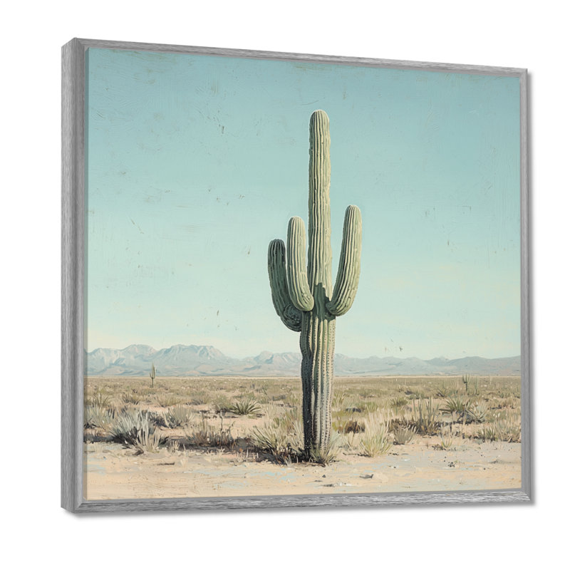 Cactus Saguaro et le ciel du désert I - art mural cactus, H 36 po x l 36 po, Impression encadrée flottante, Argent argent