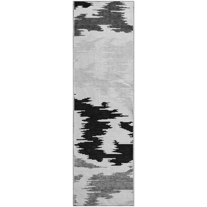 Premium Machine Washable Lisse Black Rug, Runner 2'3" x 7'6"