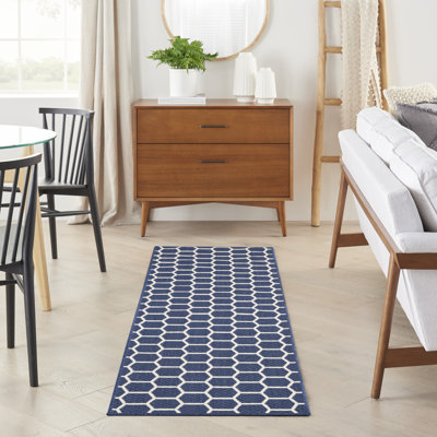 Kurmanbek Geometric Reversible Indoor / Outdoor Area Rug in Navy